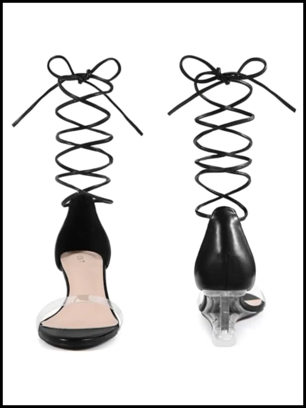 Clear Strap Lace Up Open Toe Wedges Heel Sandals Faux Leather